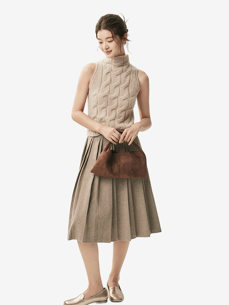 LANLY Wholesale Cashmere Blend Sleeveless Sweater - Premium Inner Mongolia Cable Knit Turtleneck Top