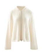 LANLY - Cashmere Hooded Zip Sweater Silk Mongolian Cable Knit Full-Zip Cardigan