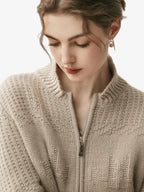 LANLY - Chunky Cashmere Jacket Mongolian Wool Blend Textured Zip Up Cardigan