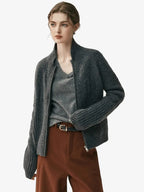 LANLY - Chunky Cashmere Jacket Mongolian Wool Blend Textured Zip Up Cardigan