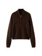 LANLY - Chunky Cashmere Jacket Mongolian Wool Blend Textured Zip Up Cardigan