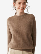 LANLY - Women's Cable Knit Sweater Soft Cashmere Wool Crewneck Top