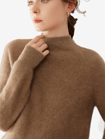 LANLY - Women's Mock Neck Cashmere Sweater Mongolian Cashmere Ribbed Pullover