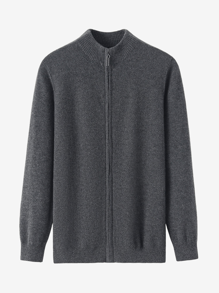LanlyCashmere Men’s Premium Mongolia Cashmere Full-Zip Mock Neck Cardigan