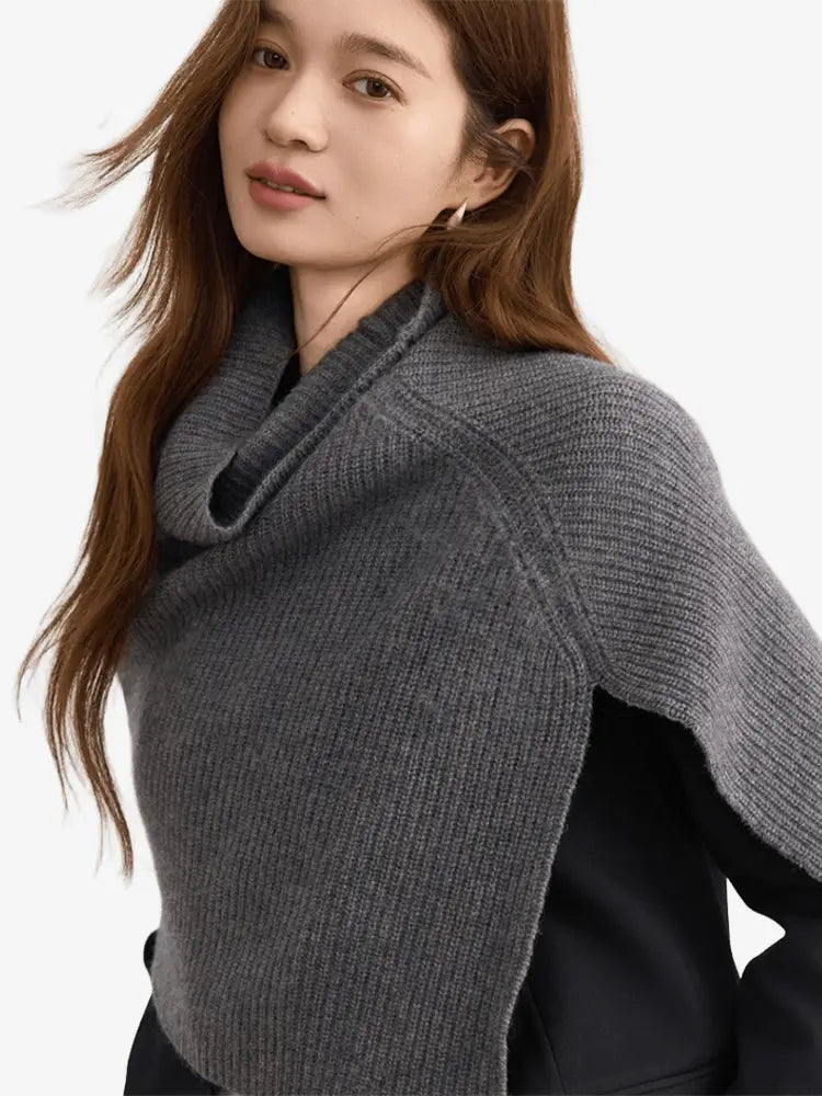 LANLY - Women's Cropped Cashmere Poncho Mongolian Cashmere Ribbed Shawl