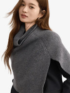 LANLY - Women's Cropped Cashmere Poncho Mongolian Cashmere Ribbed Shawl