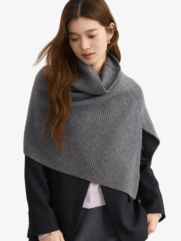 LANLY - Women's Cropped Cashmere Poncho Mongolian Cashmere Ribbed Shawl