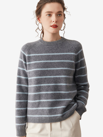 LANLY - Women's Striped Cashmere Sweater  Mongolian Cashmere Pullover