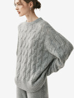 Lanly Cashmere Cable Sweater - Silk Blend Mongolia Crewneck Pullover