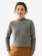 LanlyCashmere Women's Wool Cashmere Blend Mock Neck Sweater – Diagonal Rib Knit Pullover