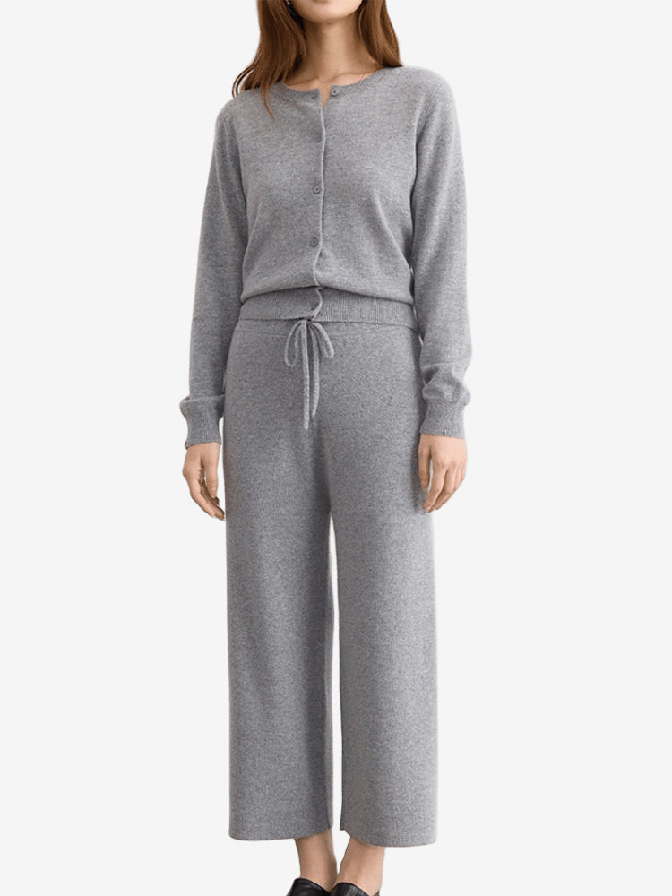 LANLY - Women's Cashmere Pants Mongolian Full Needle Rib Knit Wide Leg Pants