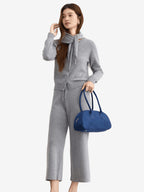 LANLY - Women's Cashmere Pants Mongolian Full Needle Rib Knit Wide Leg Pants