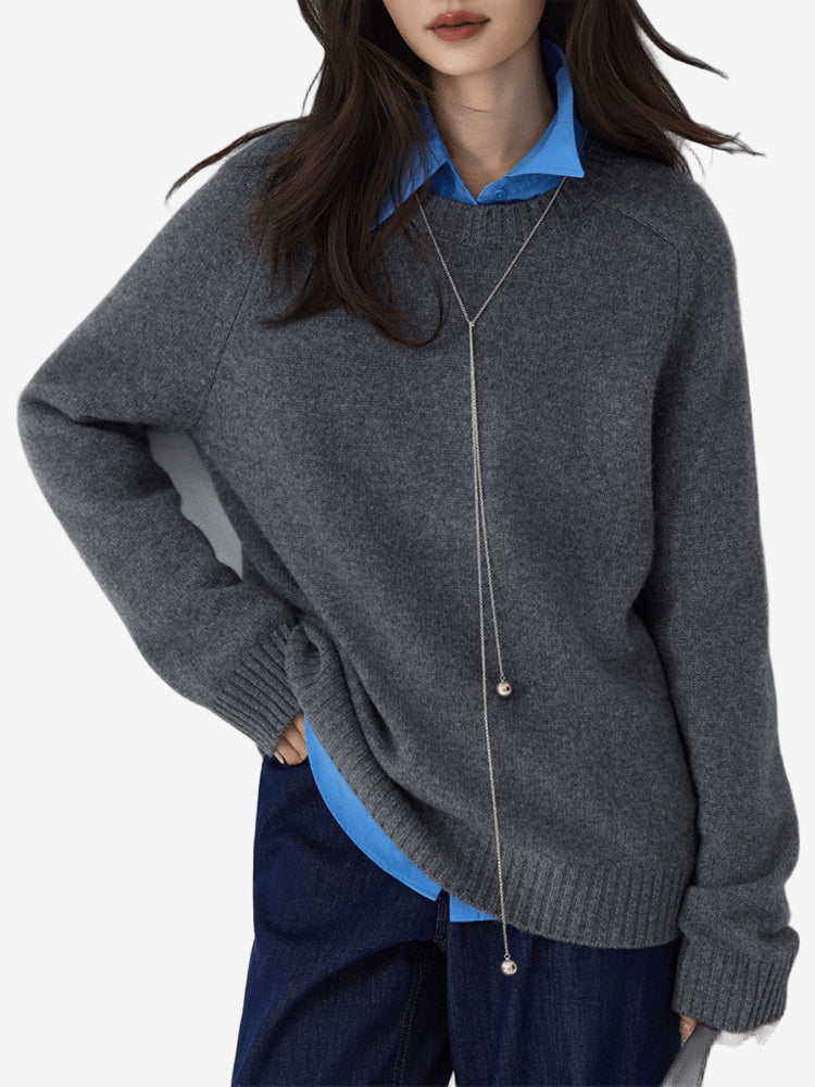 LANLY - Women's Crewneck Cashmere Sweater Heavyweight Mongolian Saddle Shoulder Pullover