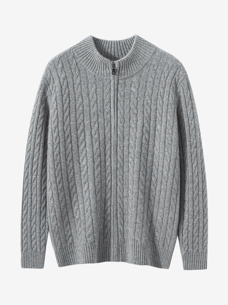 Lanly Cashmere Men's Full-Zip Sweater - Cable Knit Cardigan