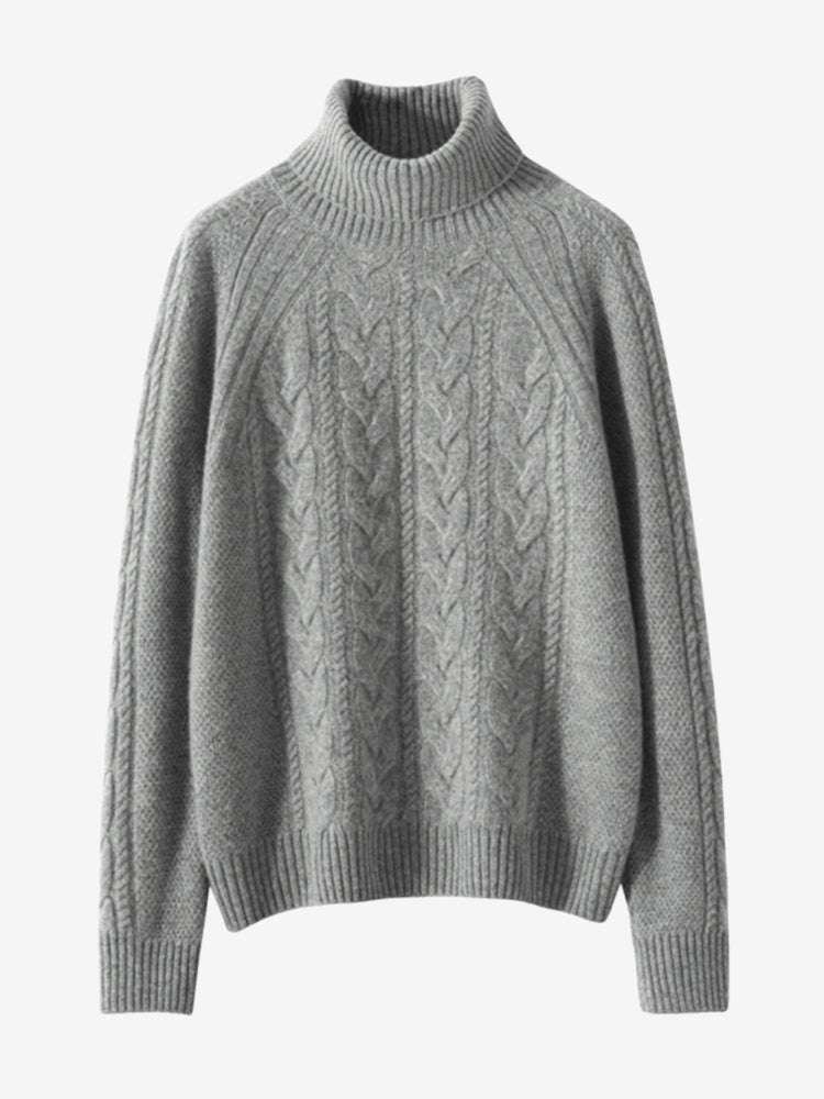Lanly Cashmere Turtleneck Sweater - Mongolia Cable Knit Pullover