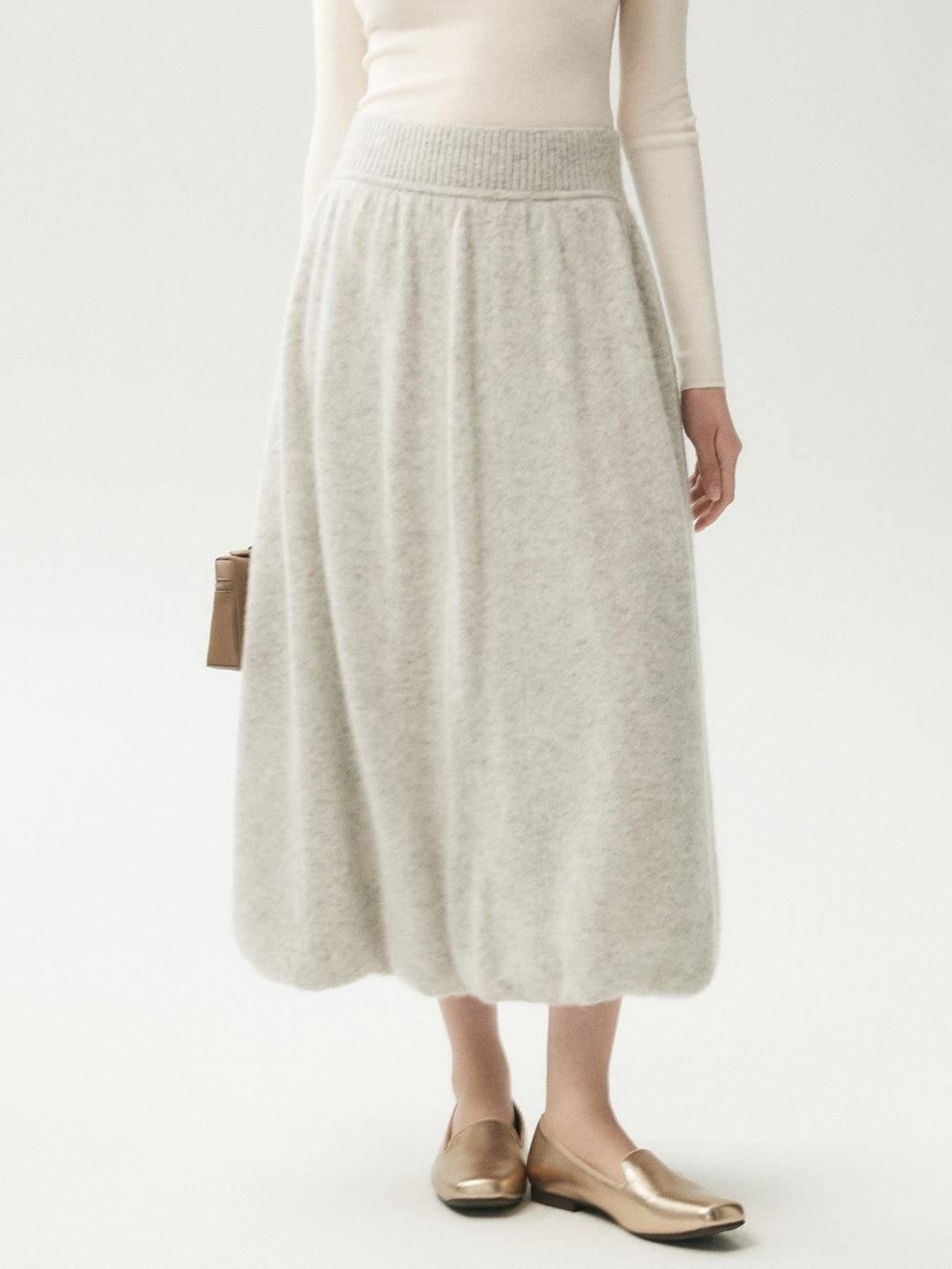 LANLY - Women's Cashmere Maxi Skirt Silk Cashmere Blend High Waisted A-Line Flare Skirt