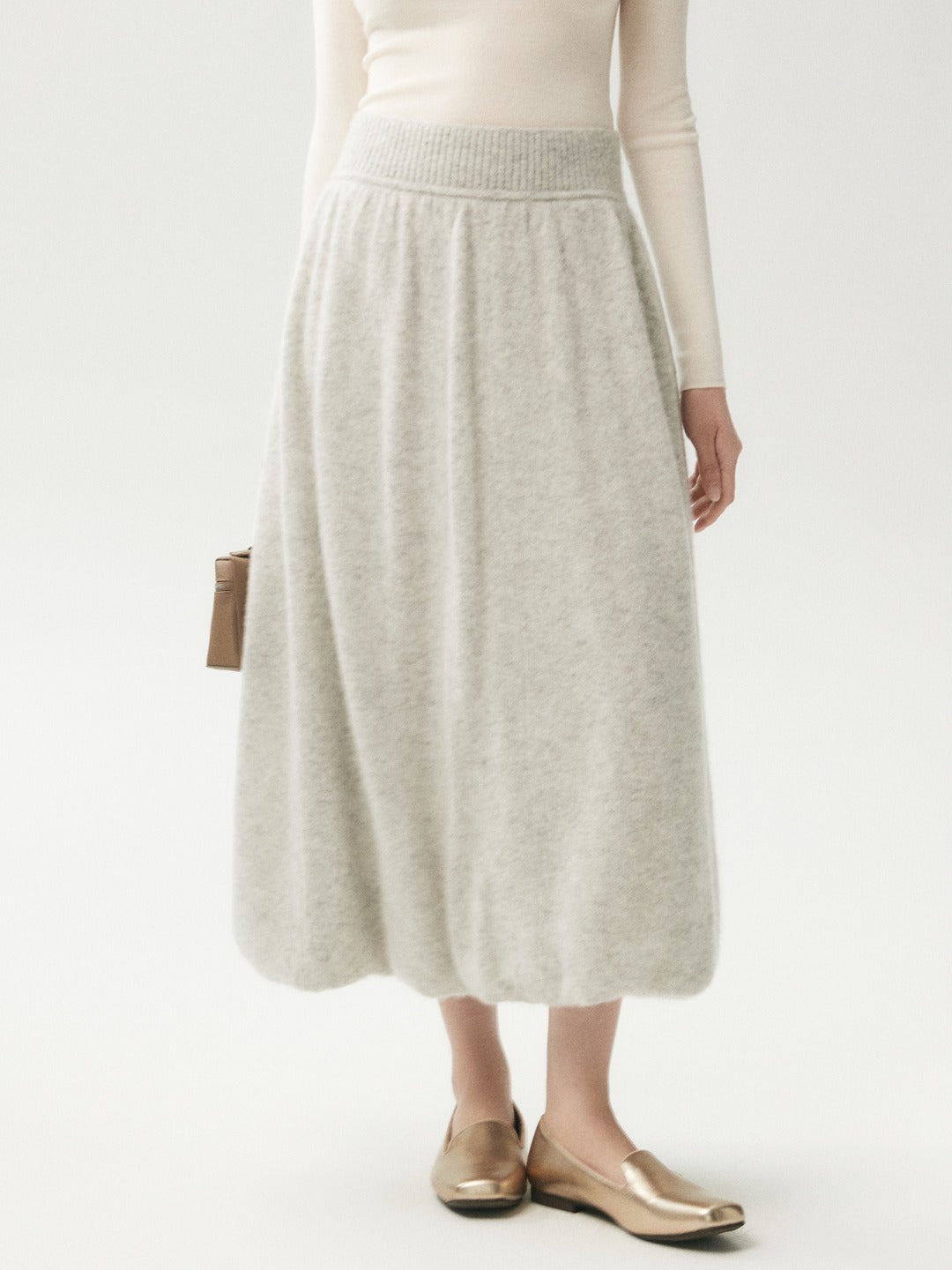 LANLY - Women's Cashmere Maxi Skirt Silk Cashmere Blend High Waisted A-Line Flare Skirt