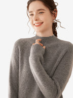 LANLY - Women's Mock Neck Cashmere Sweater Mongolian Cashmere Ribbed Pullover