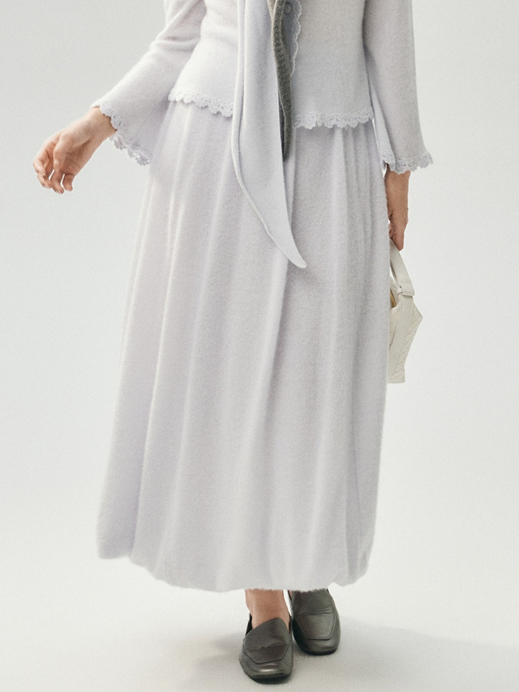 LANLY - Women's Cashmere Maxi Skirt Silk Cashmere Blend High Waisted A-Line Flare Skirt