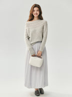LANLY - Women's Cashmere Maxi Skirt Silk Cashmere Blend High Waisted A-Line Flare Skirt
