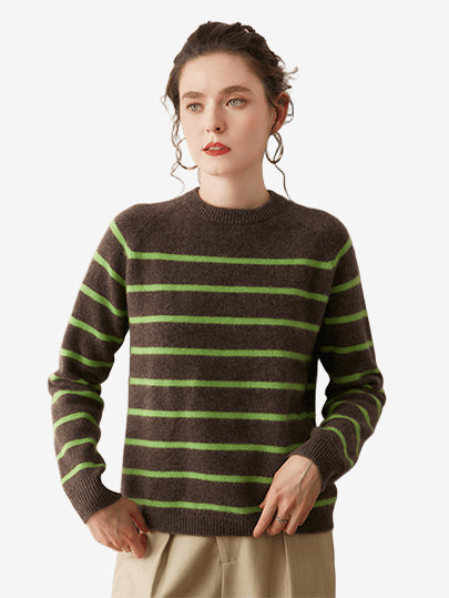 LANLY - Women's Striped Cashmere Sweater  Mongolian Cashmere Pullover