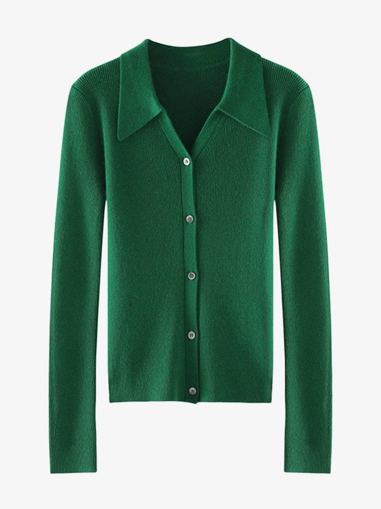 LanlyCashmere Women’s Collared Cashmere Cardigan – Slim Fit Button Knit Top