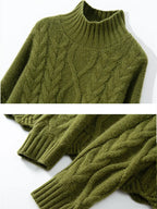 LANLY - Women's Cable Knit Cashmere Sweater Heavyweight Mongolian Mock Neck Pullover