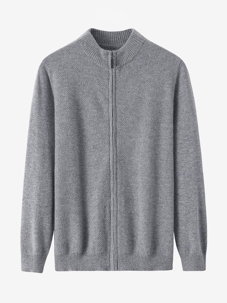 LanlyCashmere Men’s Premium Mongolia Cashmere Full-Zip Mock Neck Cardigan