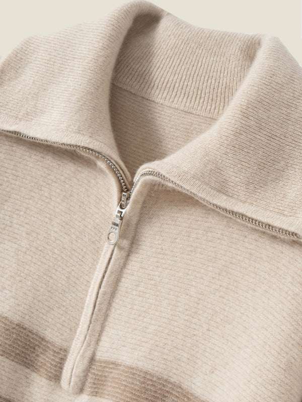 Lanly Cashmere Women’s Striped Cashmere Half Zip Sweater