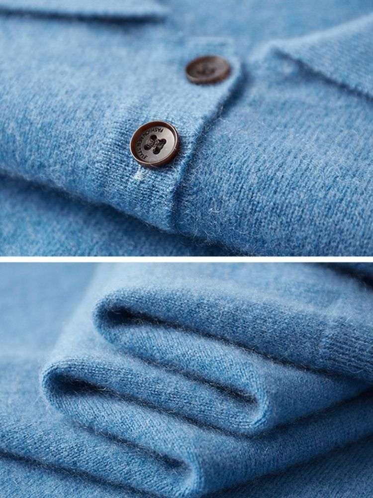 LanlyCashmere Men's Cashmere Polo Sweater Button Collar Knit