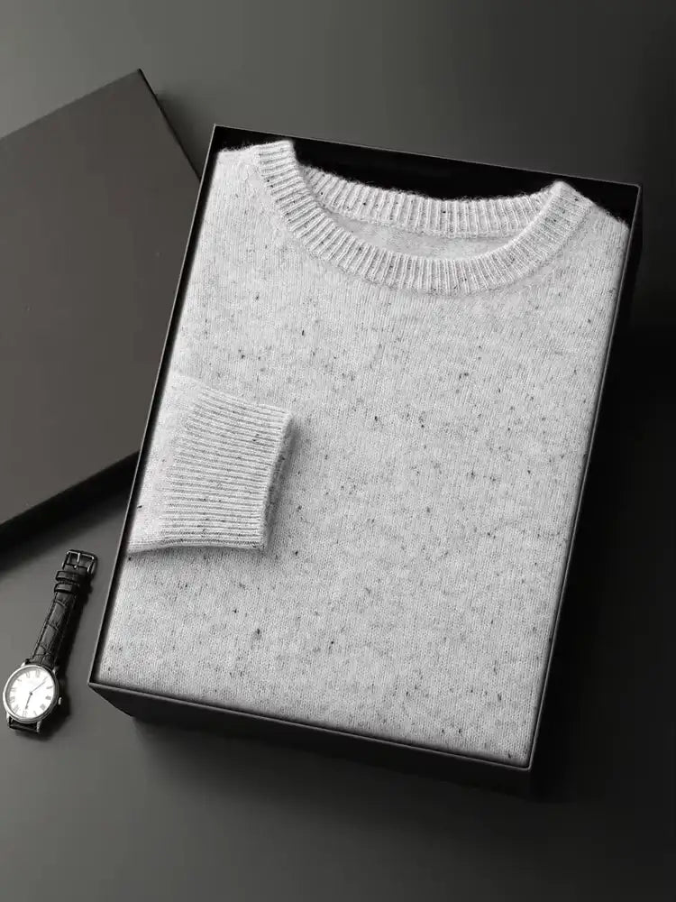 LanlyCashmere Men's Crew Neck Cashmere Sweater Soft Speckled Knit