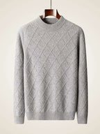 LanlyCashmere Men's Diamond Knit Cashmere Sweater Mock Neck