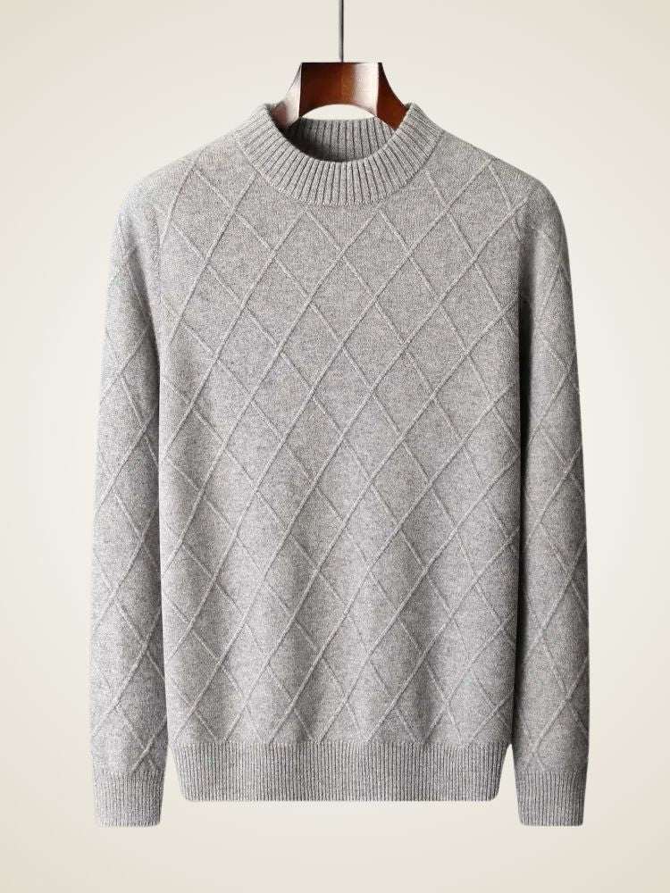 LanlyCashmere Men's Diamond Knit Cashmere Sweater Mock Neck