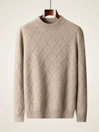 LanlyCashmere Men's Diamond Knit Cashmere Sweater Mock Neck