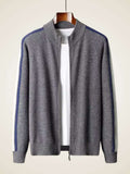 LanlyCashmere Men's Stripe Zip Cashmere Sweater Sport Knit