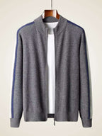LanlyCashmere Men's Stripe Zip Cashmere Sweater Sport Knit
