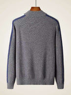 LanlyCashmere Men's Stripe Zip Cashmere Sweater Sport Knit