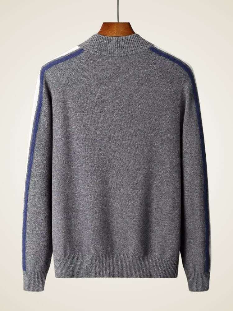 LanlyCashmere Men's Stripe Zip Cashmere Sweater Sport Knit