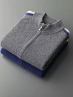 LanlyCashmere Men's Stripe Zip Cashmere Sweater Sport Knit