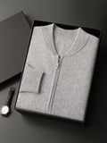 LanlyCashmere Men's Zip Cashmere Sweater Minimal Knit Jacket