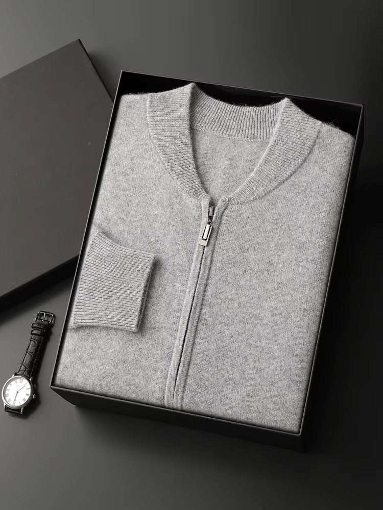LanlyCashmere Men's Zip Cashmere Sweater Minimal Knit Jacket
