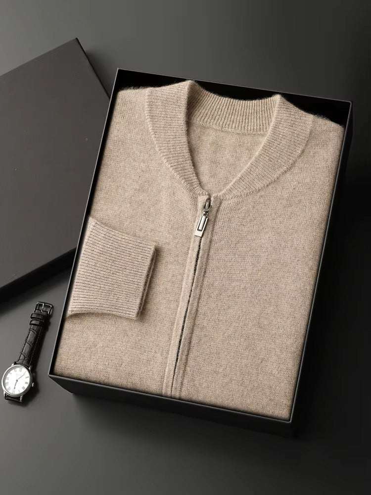 LanlyCashmere Men's Zip Cashmere Sweater Minimal Knit Jacket