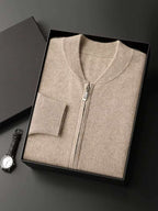 LanlyCashmere Men's Zip Cashmere Sweater Minimal Knit Jacket