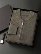 LanlyCashmere Men's Zip Cashmere Sweater Minimal Knit Jacket