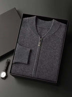 LanlyCashmere Men's Zip Cashmere Sweater Minimal Knit Jacket