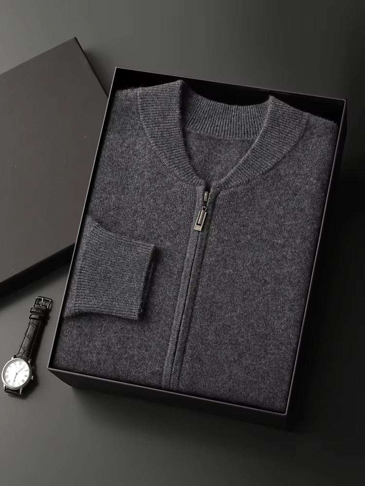 LanlyCashmere Men's Zip Cashmere Sweater Minimal Knit Jacket