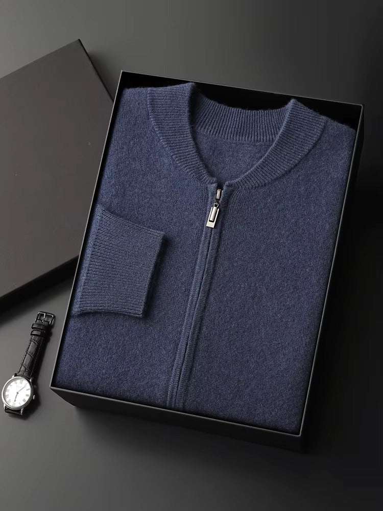 LanlyCashmere Men's Zip Cashmere Sweater Minimal Knit Jacket