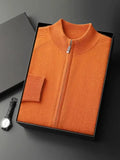 LanlyCashmere Men's Zip Up Cashmere Cardigan Stand Collar