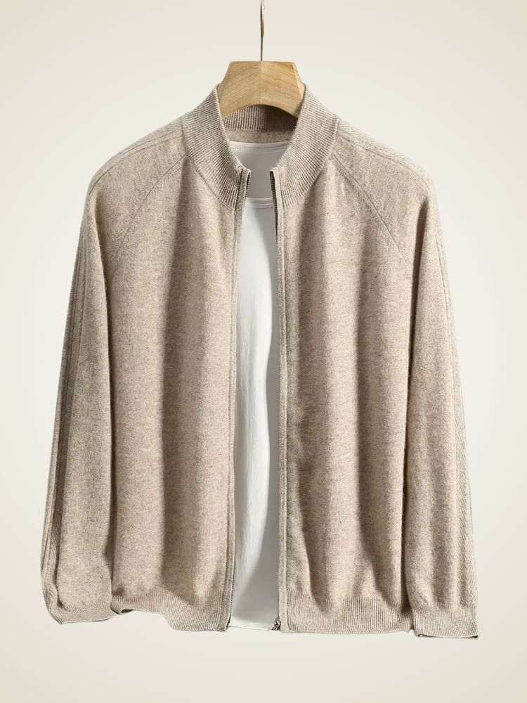 LanlyCashmere Men's Zip Up Cashmere Cardigan Stand Collar