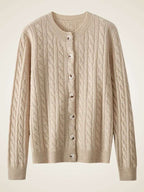 LanlyCashmere Women's Cable Knit Cashmere Cardigan Crew Neck